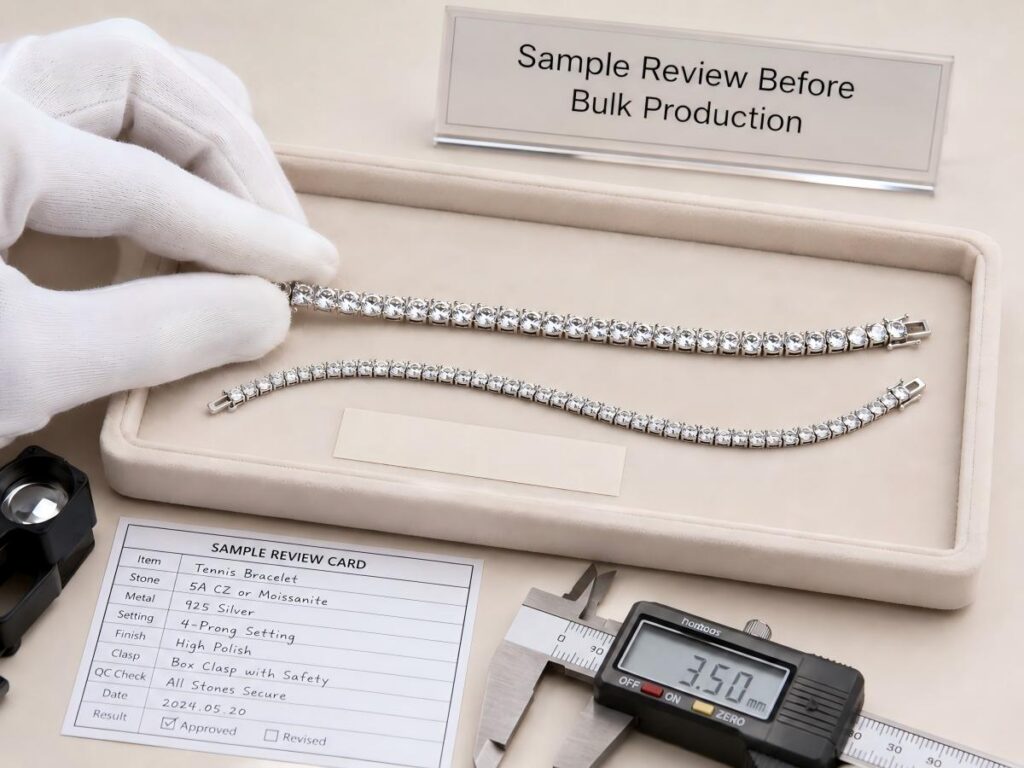 tennis bracelet sample inspection before bulk production