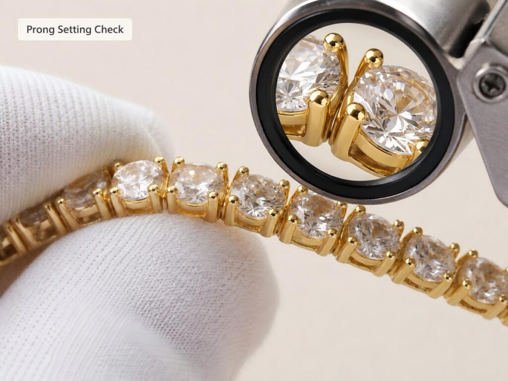 tennis bracelet stone setting inspection for secure stones