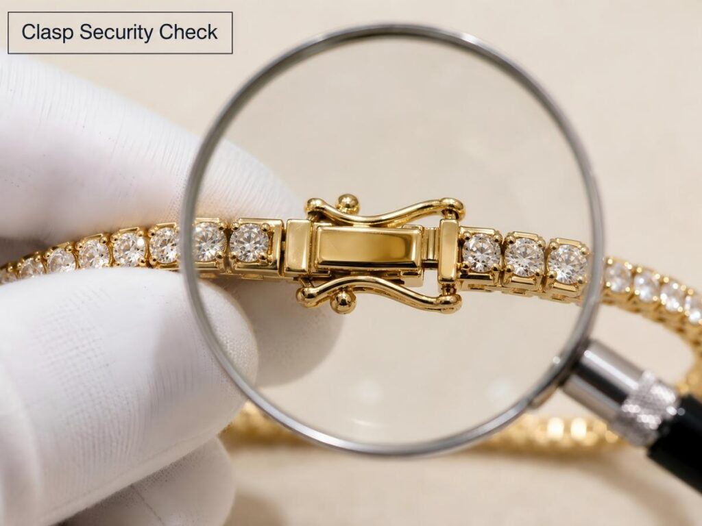 tennis bracelet double lock box clasp quality check