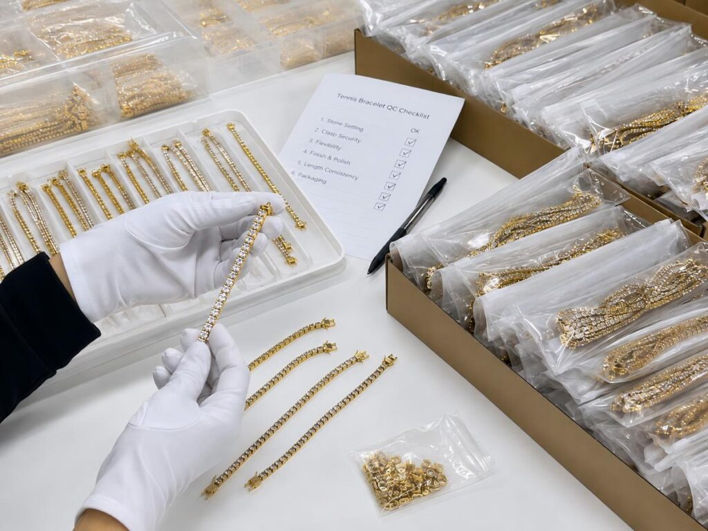 tennis bracelet final inspection before shipment